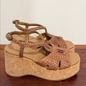Anthropologie Seychelles Nolia Braided Leather Cork Platform Wedge — Brown
